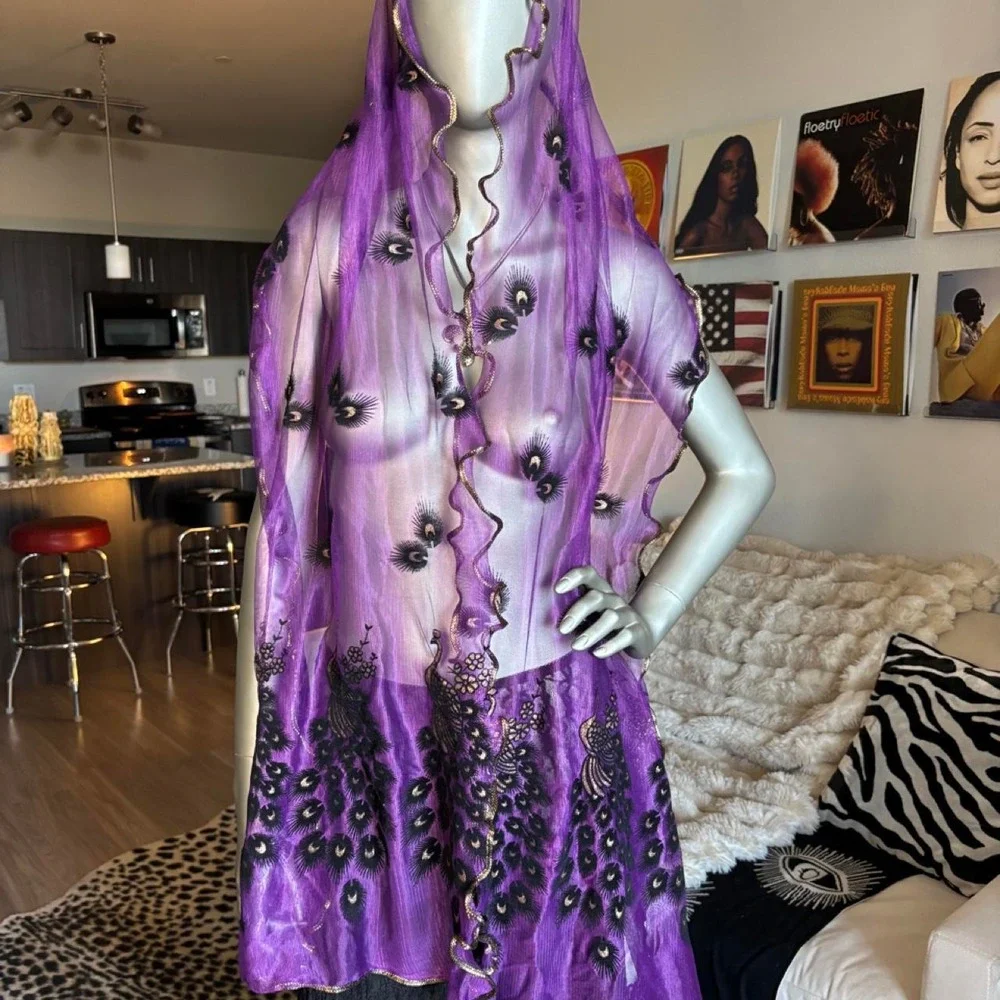 Purple Peacock Sheer Scarf Wrap Boho Y2K Festival Shawl 🌹